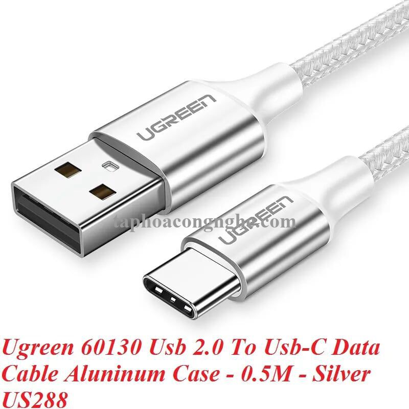 Ugreen 60130 0.5m cáp usb ra type c bọc nhôm màu bạc US288 30060130